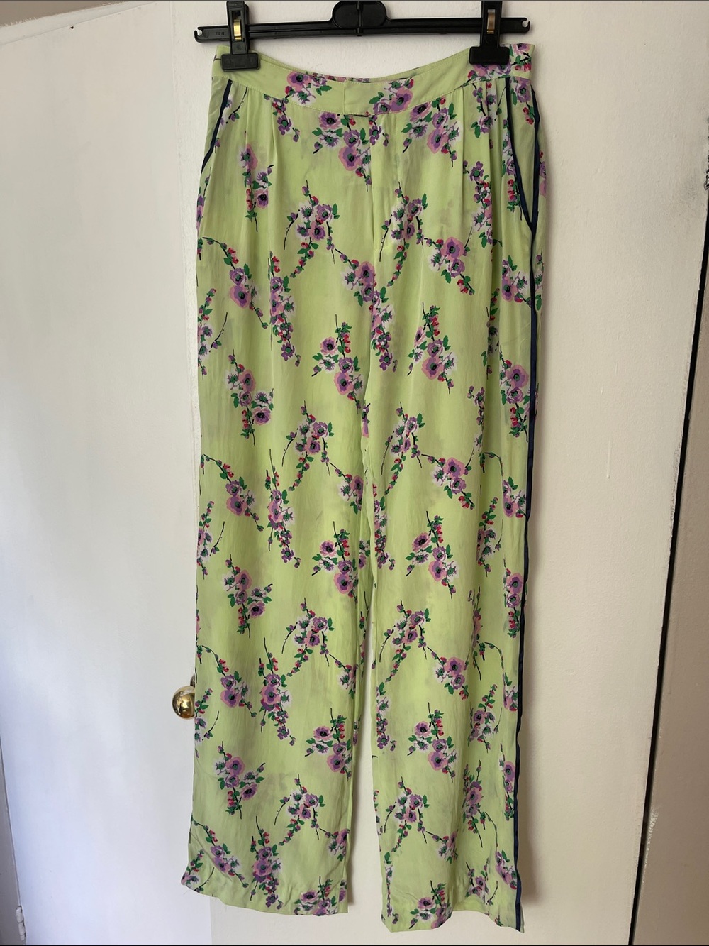 Juicy Couture Lime Green Floral Wide-Leg Pants